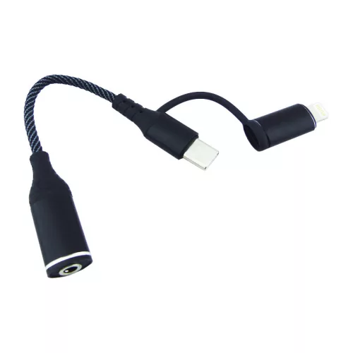 2 az 1-ben USB-C – Lightning adapter, 3,5 mm-es AUX jack csatlakozó