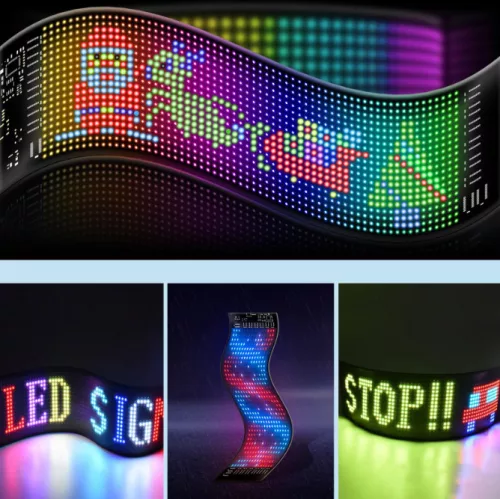 Matrix Pixel LED panel, Bluetooth vezérlés, Alkalmazással programozható, 16x64 LED, 9.5x37.5cm, vízálló