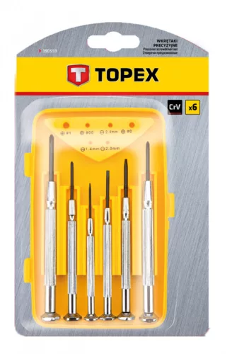 Műszerész, precíziós csavarhúzó készlet, crv, 6db, lapos: 1,4, 2,0, 2,4mm, kereszt: ph00, ph0, ph2