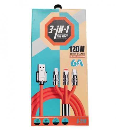 3 az 1-ben szilikon gyorstöltő adatkábel - 6A 12-24V 12OW