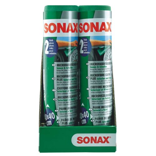 SONAX 416541 Microfibre Cloth Plus, mikroszálas kendő belső- és üvegtisztításra, 2 db