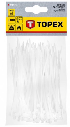 Kábelkötegelő, gyorskötöző, 2,5mm x 100mm, fehér, 100db