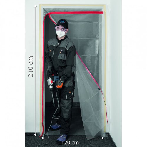 Porvédő függöny fólia ajtóra, "L" alakban záródó