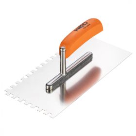   Acél simító, fogazott, rozsdamentes, 270x128mm, 8x8x8mm, fa markolat