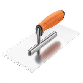   Acél simító, fogazott, rozsdamentes, 270x128mm, 8x8x8mm, kétkomponensű markolat