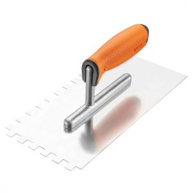   Acél simító, fogazott, rozsdamentes, 270x128mm, 10x10x10mm, kétkomponensű markolat