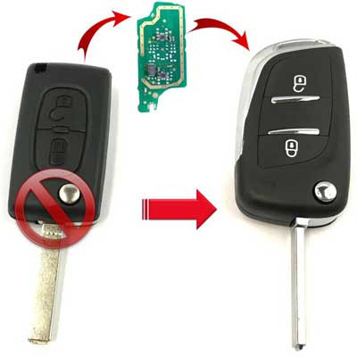 Peugeot, 2 gombos bicskakulcs átalakító. Elemtartós, VA2