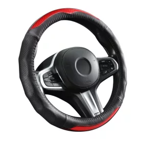   CARBON DESIGN Valódi bőr kormányvédő 38cm fekete-piros DW-5408R