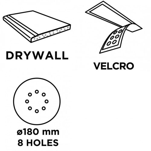Tépőzáras csiszolópapír 180mm, k180, 5db, 8 lyukkal, csiszológéphez 59g263
