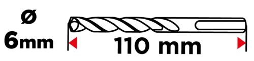 Betonfúró SDS PLUS 6x110mm, S4 type, 4 élű, vasbetonhoz