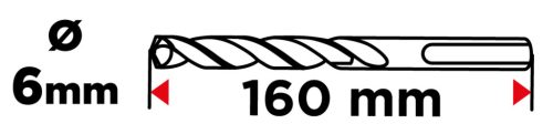 Betonfúró SDS PLUS 6x160mm, S4 type, 4 élű, vasbetonhoz