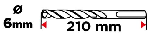 Betonfúró SDS PLUS 6x210mm, S4 type, 4 élű, vasbetonhoz