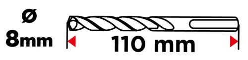 Betonfúró SDS PLUS 8x110mm, S4 type, 4 élű, vasbetonhoz