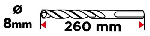 Betonfúró SDS PLUS 8x260mm, S4 type, 4 élű, vasbetonhoz