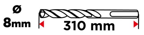Betonfúró SDS PLUS 8x310mm, S4 type, 4 élű, vasbetonhoz