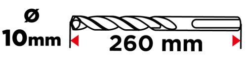 Betonfúró SDS PLUS 10x260mm, S4 type, 4 élű, vasbetonhoz