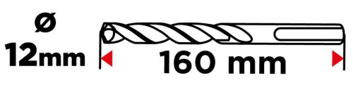Betonfúró SDS PLUS 12x160mm, S4 type, 4 élű, vasbetonhoz