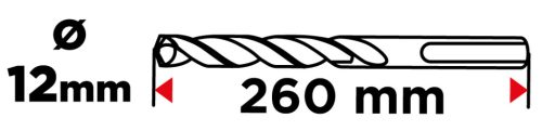 Betonfúró SDS PLUS 12x260mm, S4 type, 4 élű, vasbetonhoz