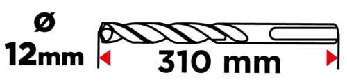 Betonfúró SDS PLUS 12x310mm, S4 type, 4 élű, vasbetonhoz