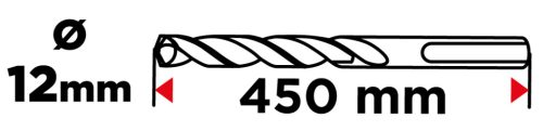 Betonfúró SDS PLUS 12x450mm, S4 type, 4 élű, vasbetonhoz