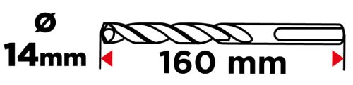 Betonfúró SDS PLUS 14x160mm, S4 type, 4 élű, vasbetonhoz