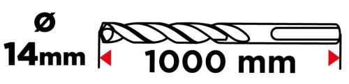 Betonfúró SDS PLUS 14x1000mm, S4 type, 4 élű, vasbetonhoz