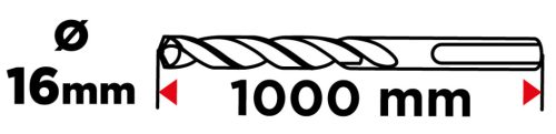 Betonfúró SDS PLUS 16x1000mm, S4 type, 4 élű, vasbetonhoz
