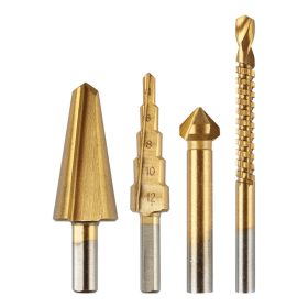   Speciális fúrókészlet, maró, süllyesztő, lépcsős, kúpos 4db-os, HSS-Titán