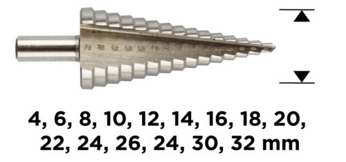 Lépcsős fúró, HSS, 4-32mm