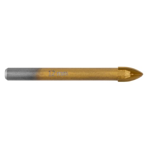 Univerzális, 4 élű üvegfúró, fa, műanyag, fém kőzetanyagok fúrásához, Titánium bevonat, 12mm