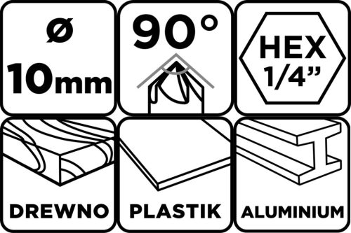 Süllyesztőfúró, csavarfejekhez, 1/4" hatszög szár, 10mm