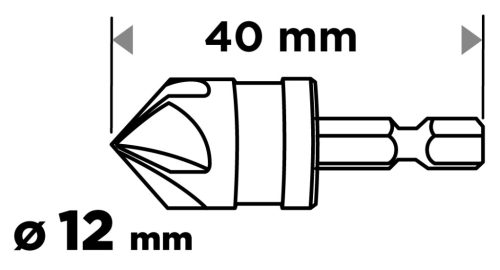 Süllyesztőfúró, csavarfejekhez, 1/4" hatszög szár, 12mm