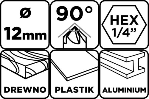 Süllyesztőfúró, csavarfejekhez, 1/4" hatszög szár, 12mm