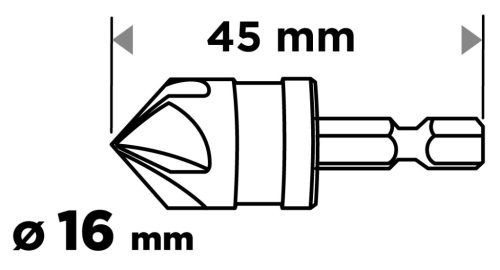 Süllyesztőfúró, csavarfejekhez, 1/4" hatszög szár, 16mm