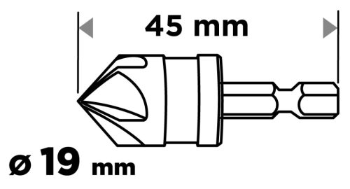 Süllyesztőfúró, csavarfejekhez, 1/4" hatszög szár, 19mm
