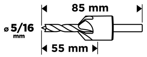 Süllyesztő és előfúró fához, 5/16mm