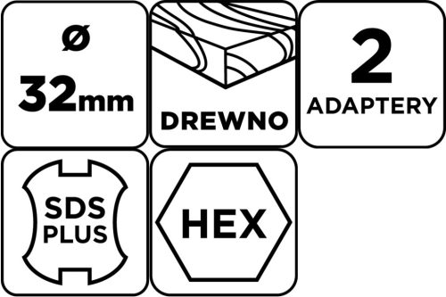 Fahasító fúró, kúpos, 32mm, SDS PLUS és hatszög szárral