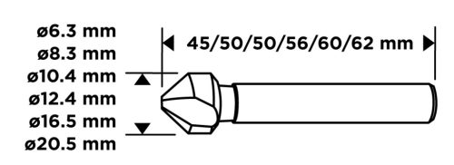 Süllyesztőfúró készlet, Titán bevonattal, 6.3-20.5mm, 6db