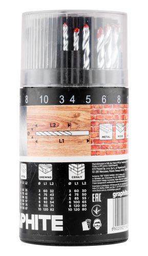 Fúrókészlet, fém, fa, kőzefúrókkal, hengeres szár, 3,4,5,6,8,10mm méretek, 18db