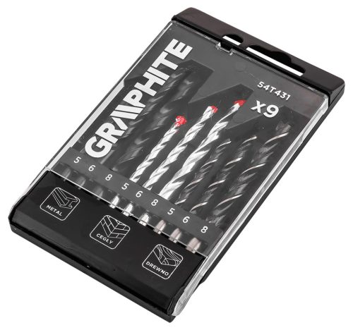 Fúrókészlet, fém, fa, kőzetfúrókkal, 5, 6, 8mm, 9db