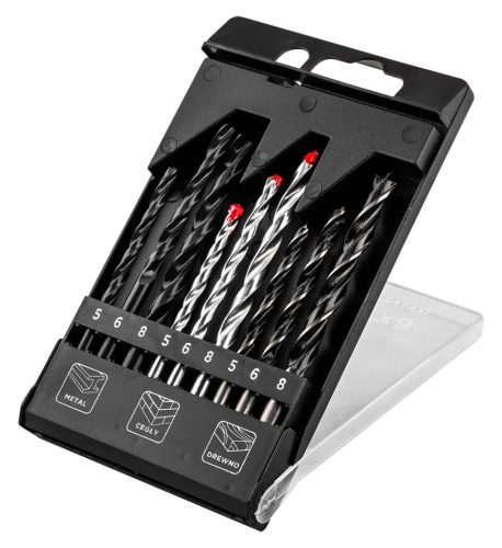 Fúrókészlet, fém, fa, kőzetfúrókkal, 5, 6, 8mm, 9db