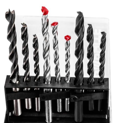 Fúrókészlet, fém, fa, kőzetfúrókkal, 5, 6, 8mm, 9db