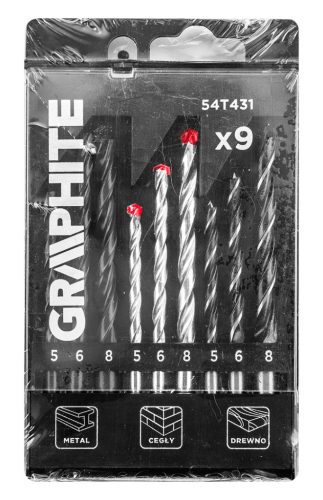 Fúrókészlet, fém, fa, kőzetfúrókkal, 5, 6, 8mm, 9db