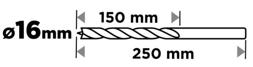 Fafúró, hosszú, 16x250mm
