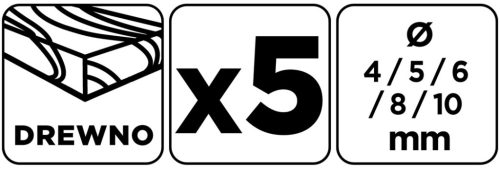 Fafúró készlet, 4-10mm, 5db