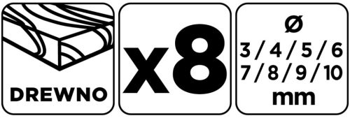 Fafúró készlet, 3-10mm, 8db