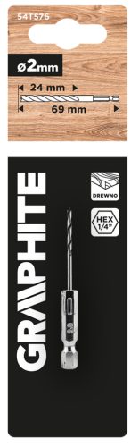 Fafúró, 1/4" hatszög szárral, 2mm, min. rendelés: 3db