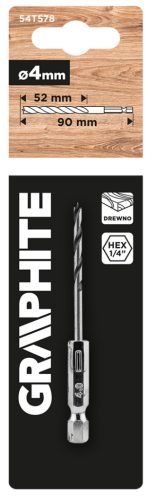 Fafúró, 1/4" hatszög szárral, 4mm, min. rendelés: 3db