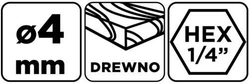 Fafúró, 1/4" hatszög szárral, 4mm, min. rendelés: 3db