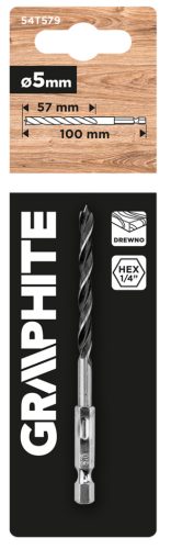 Fafúró, 1/4" hatszög szárral, 5mm, min. rendelés: 3db